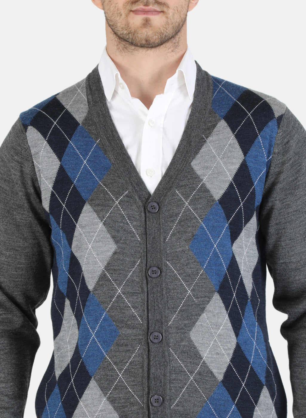 Men Grey Self Design Cardigan