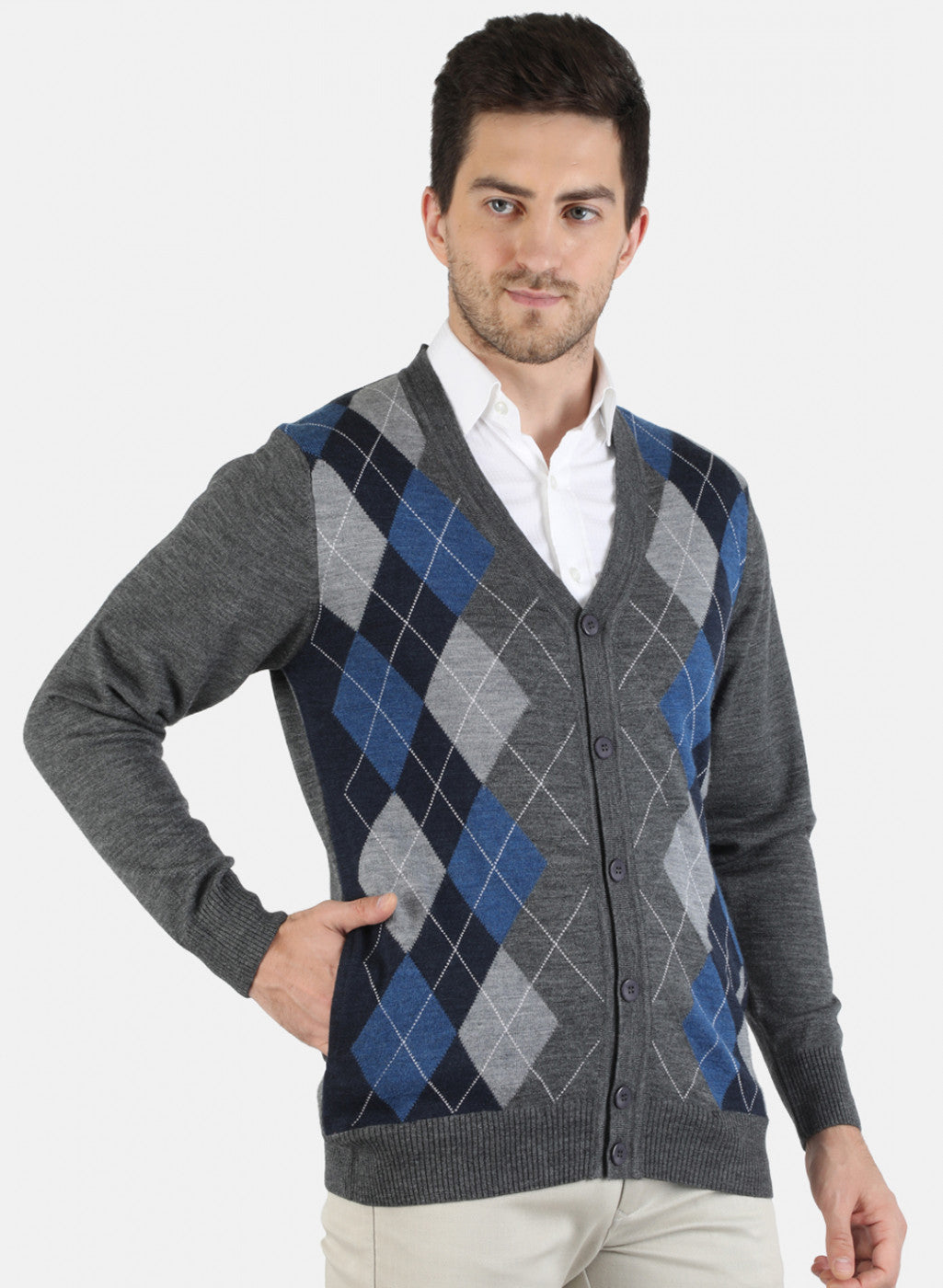 Men Grey Self Design Cardigan