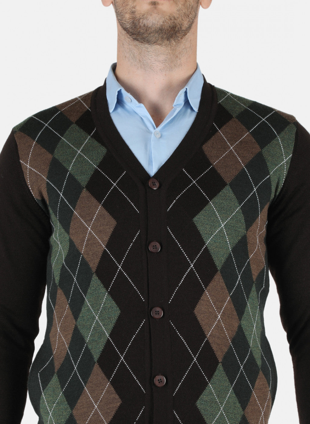 Men Brown Self Design Cardigan