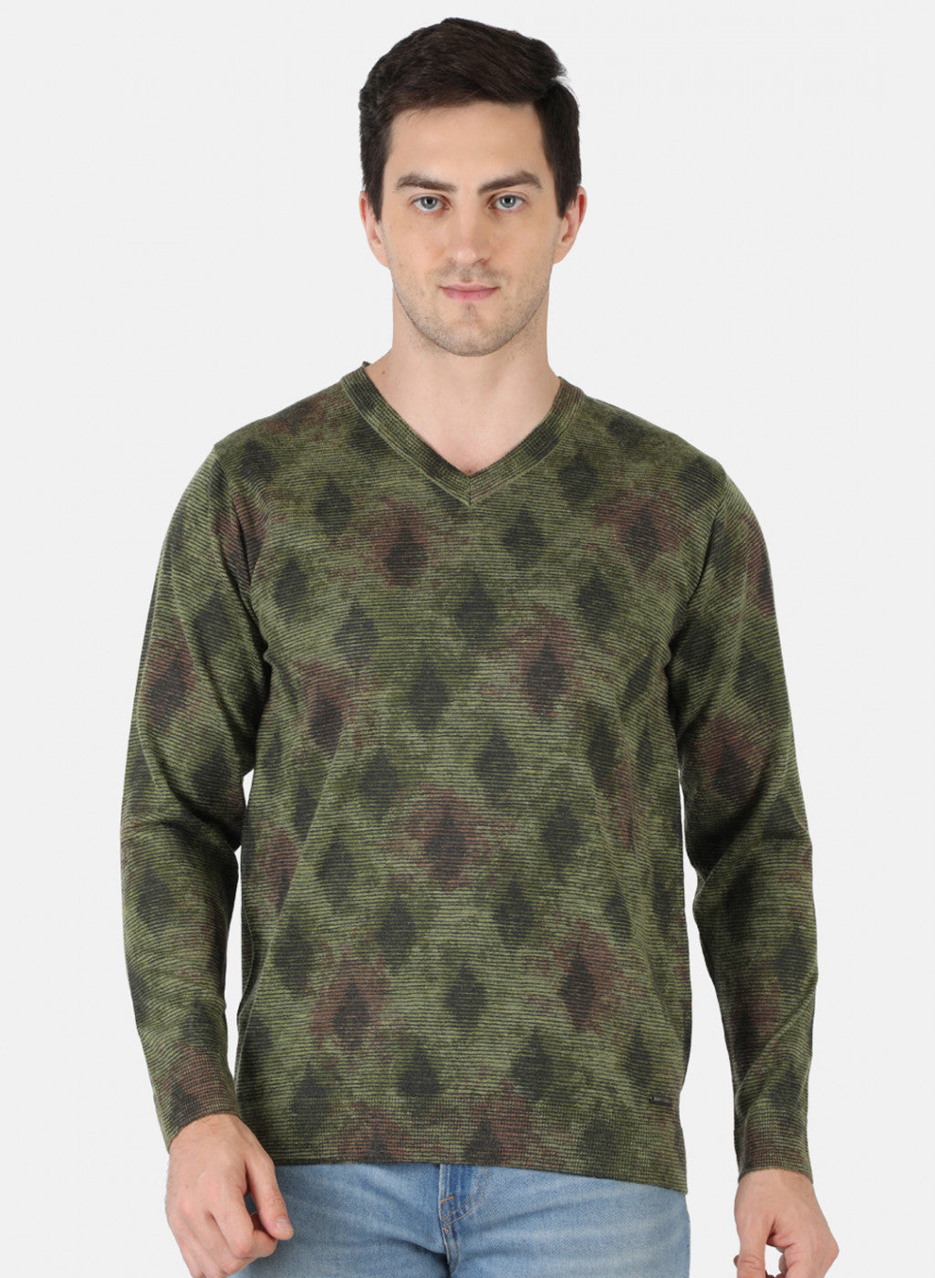 Men Green Self Design Pullover