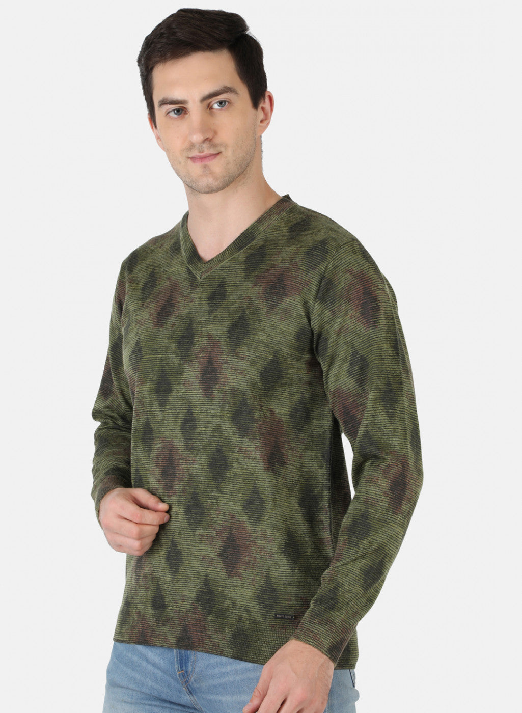 Men Green Self Design Pullover