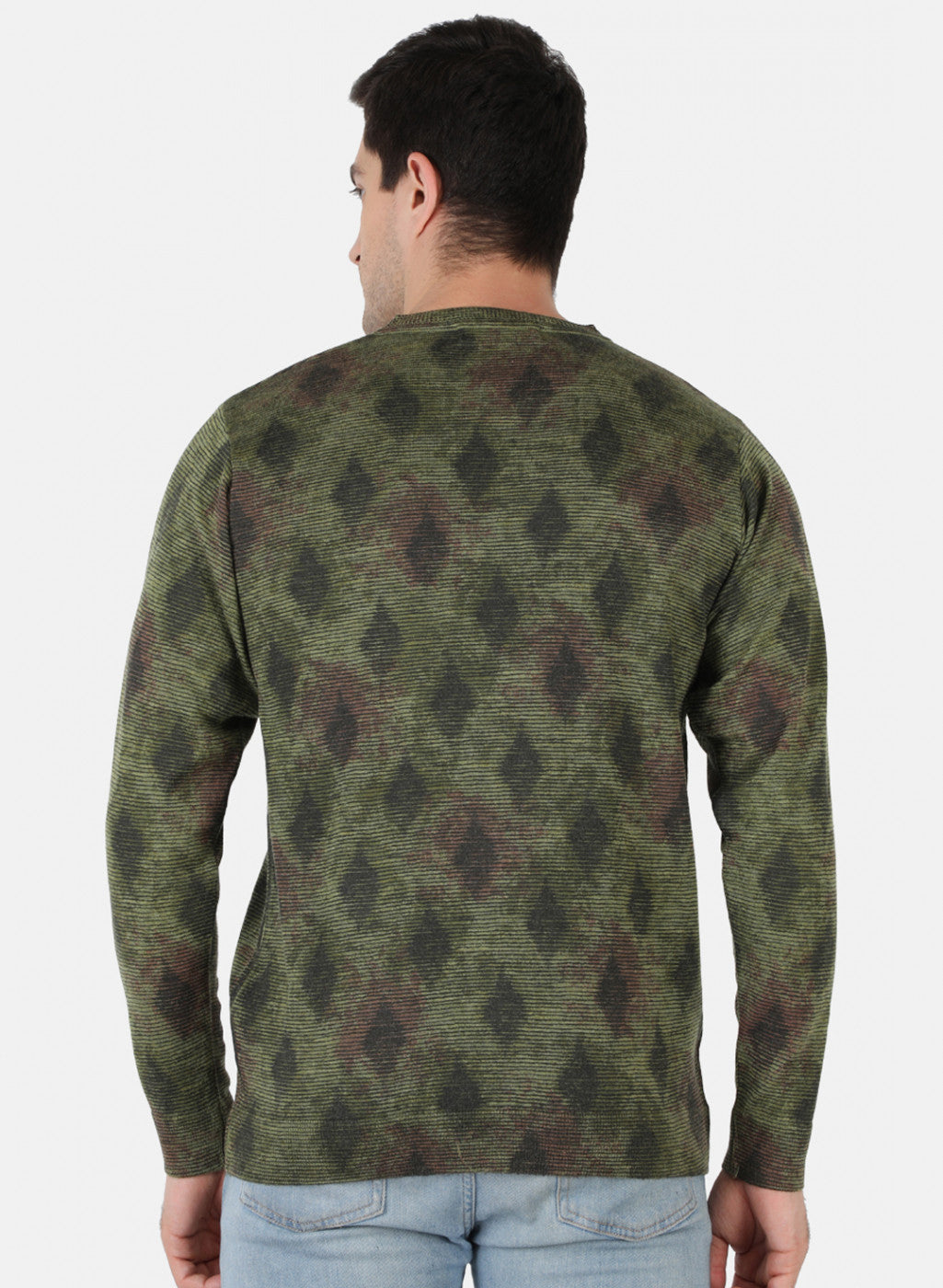 Men Green Self Design Pullover