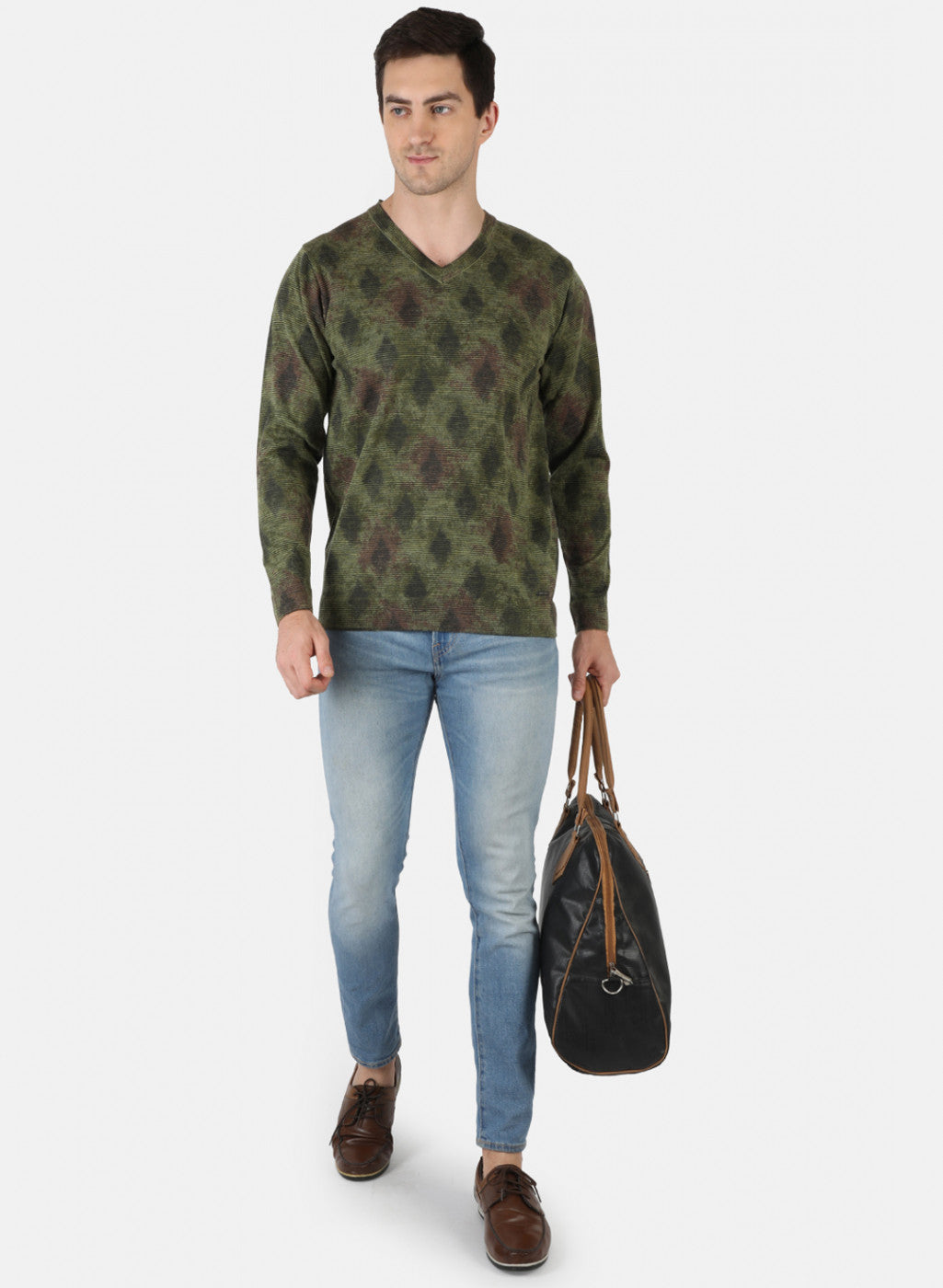 Men Green Self Design Pullover