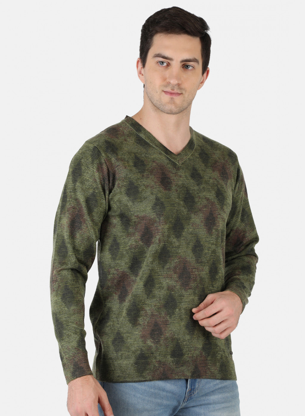 Men Green Self Design Pullover