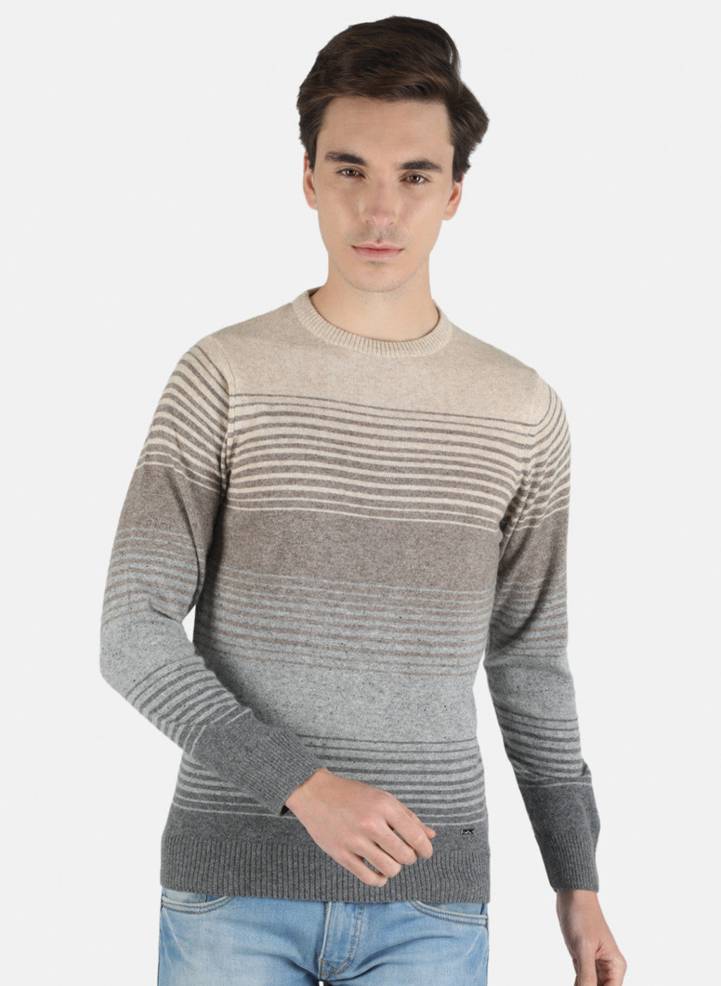 Men Light Grey Self Design Pullover