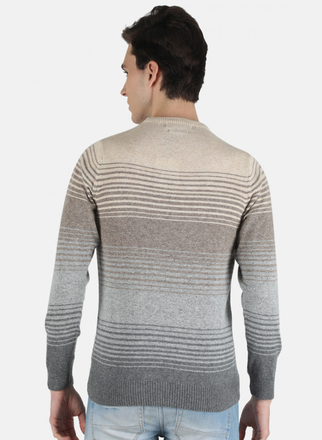 Men Light Grey Self Design Pullover