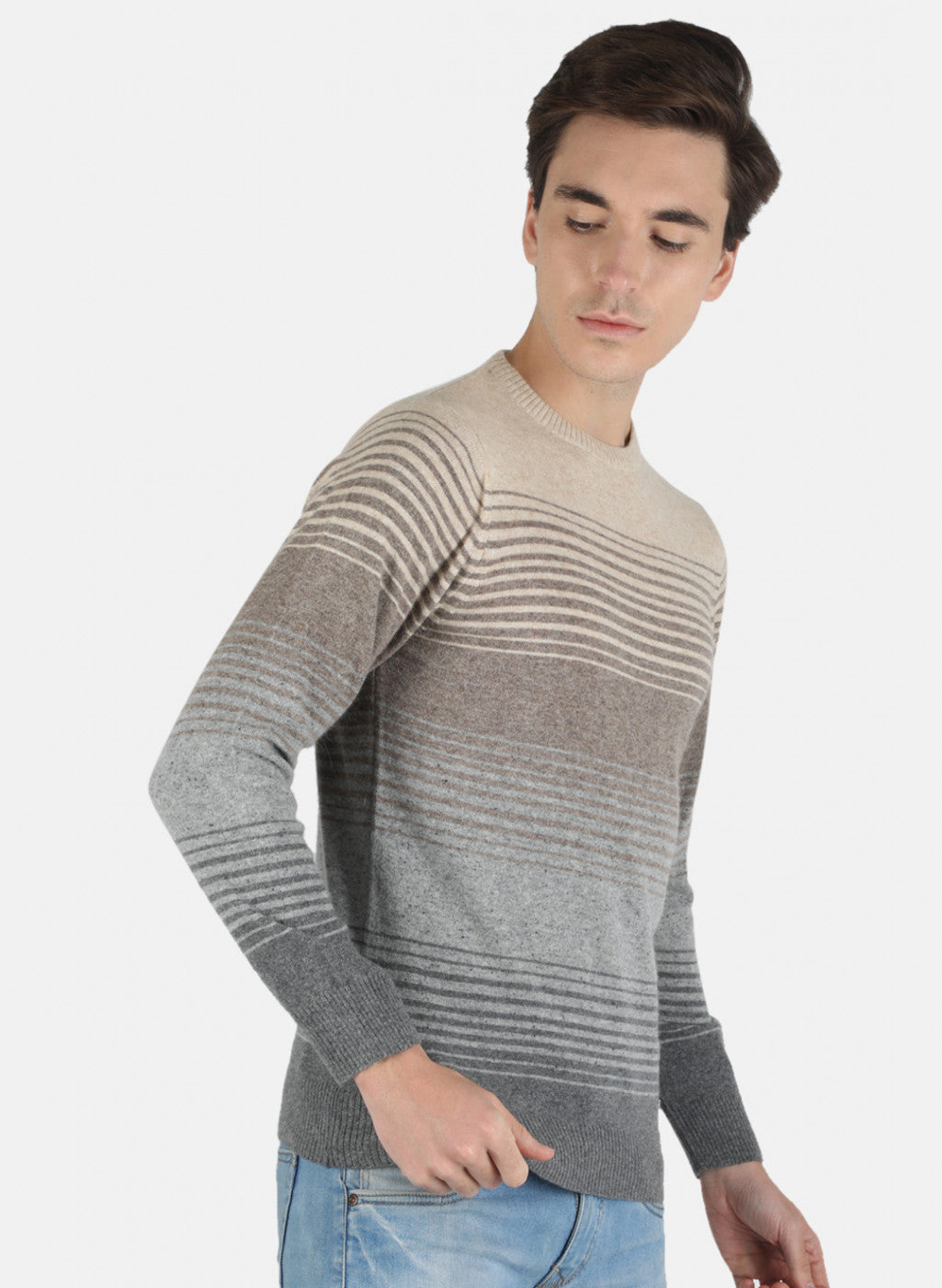 Men Light Grey Self Design Pullover