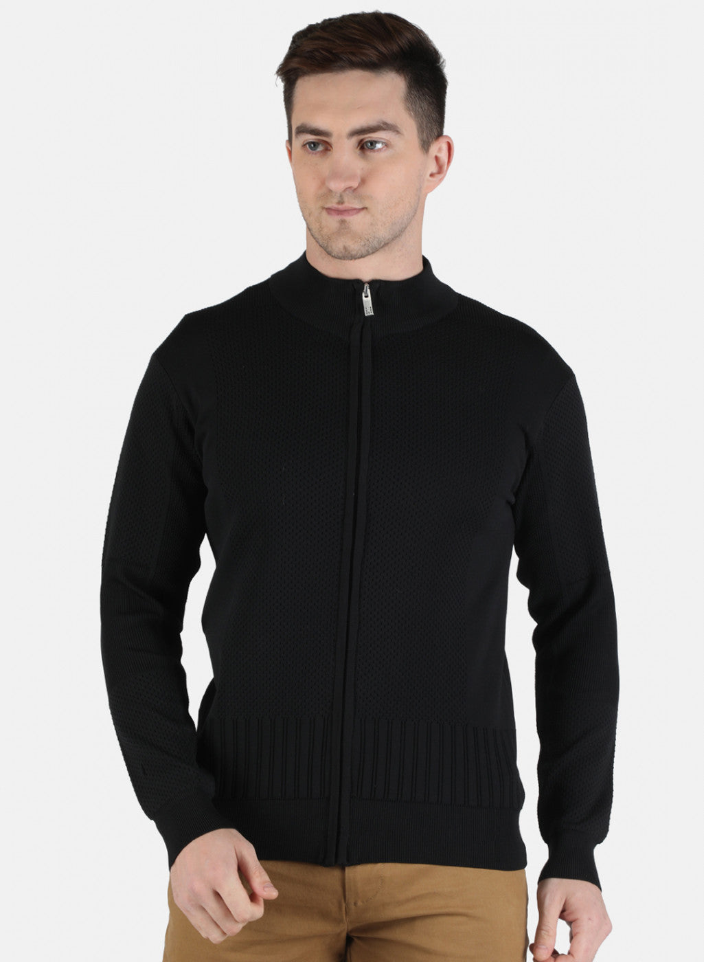 Men Black Self Design Pullover