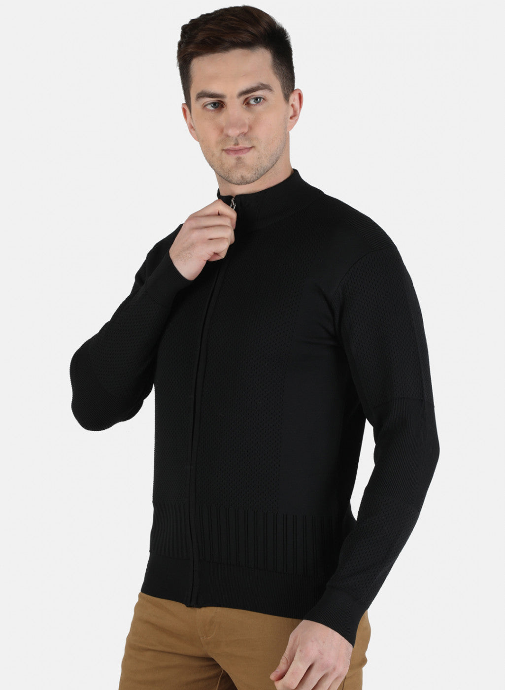 Men Black Self Design Pullover