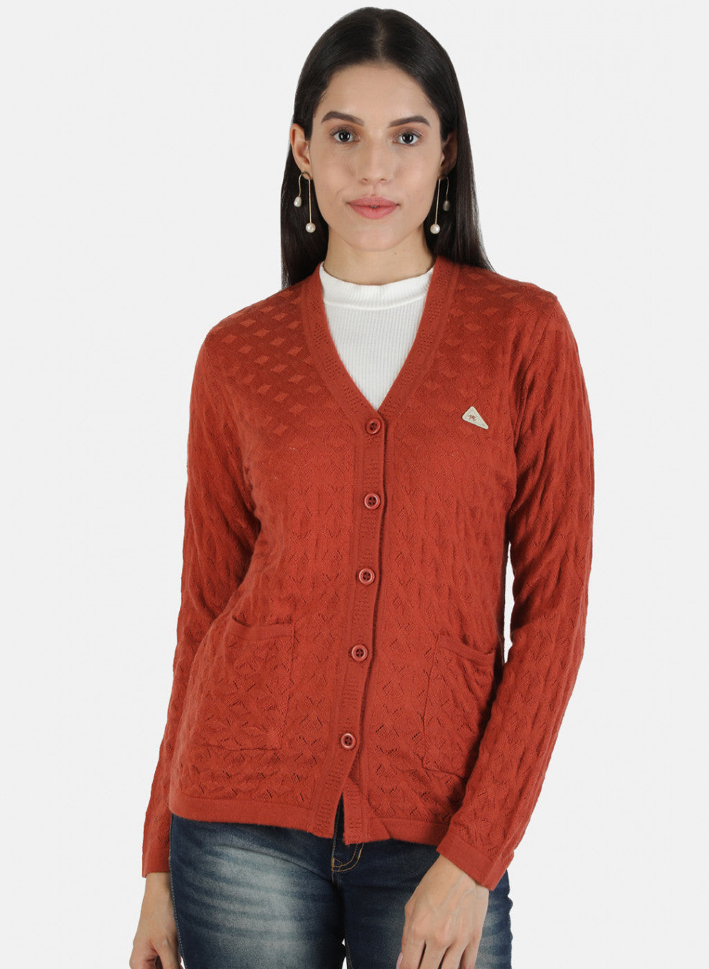 Women Orange Solid Cardigan