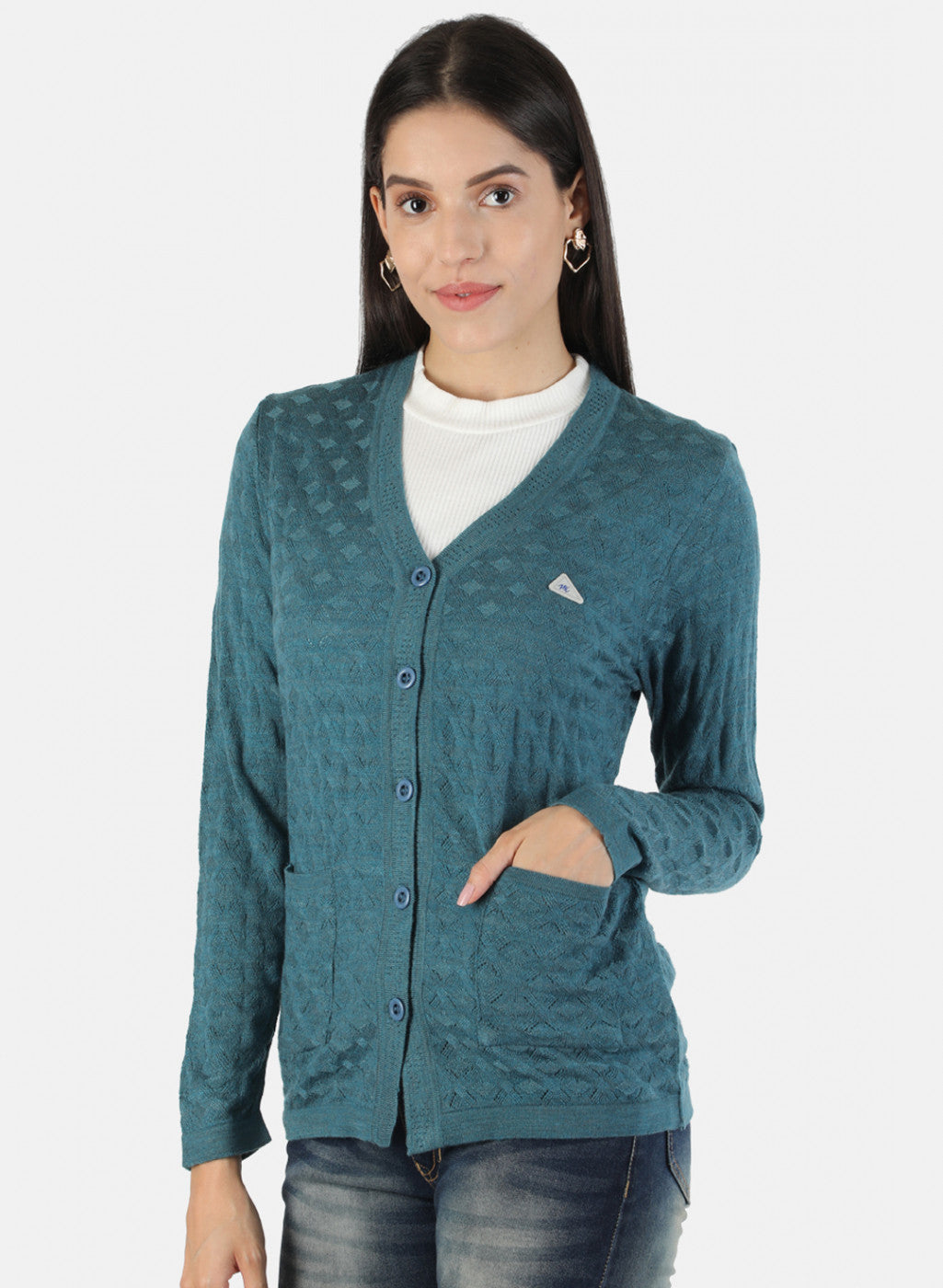 Women Blue Solid Cardigan