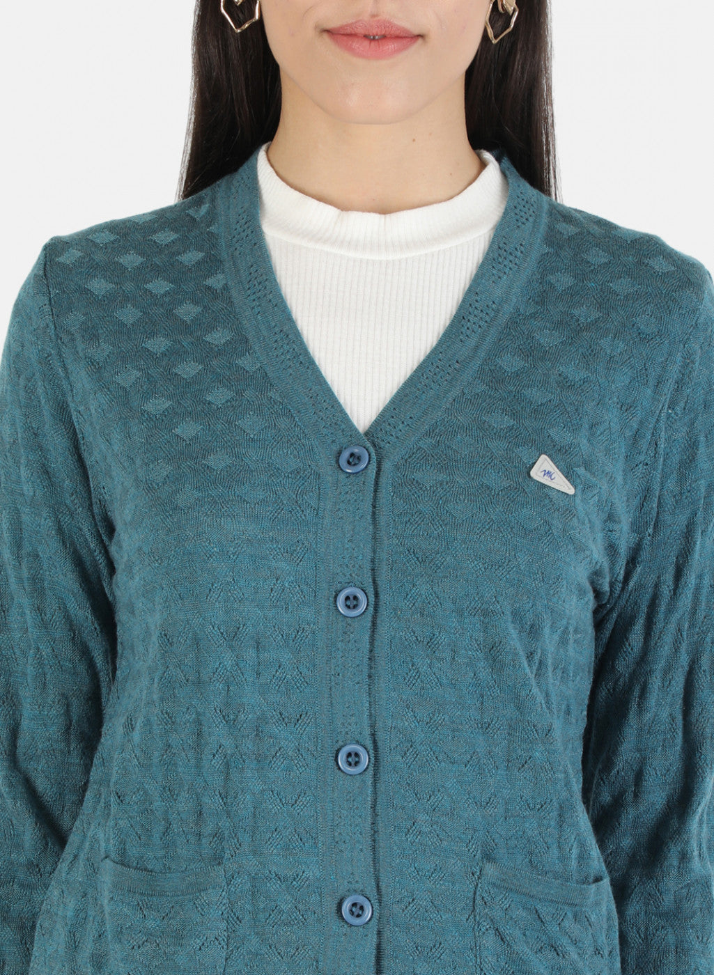 Women Blue Solid Cardigan