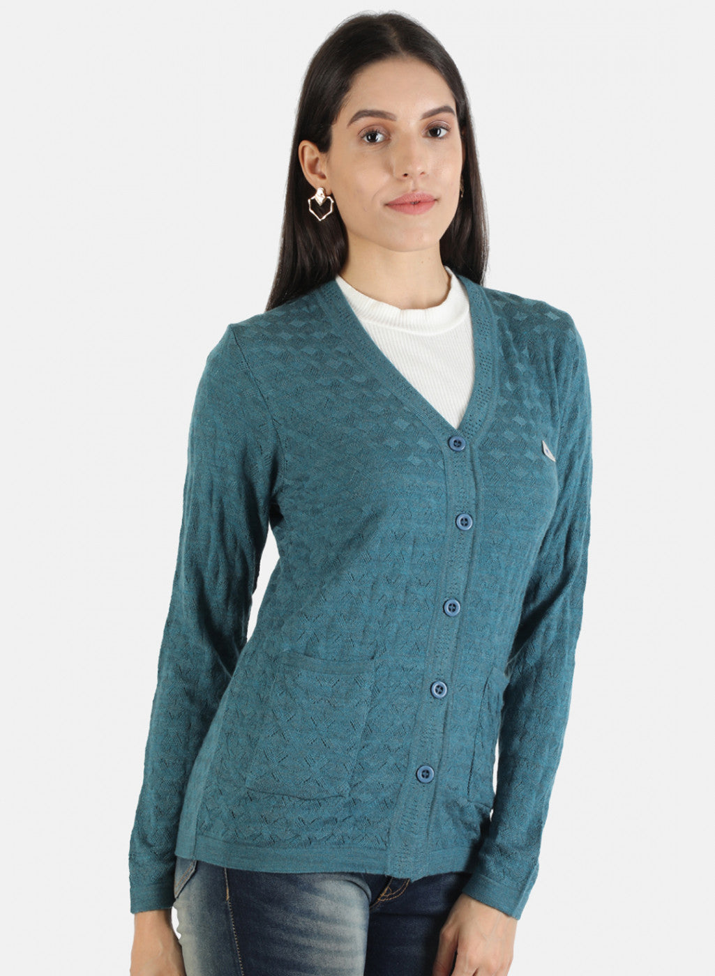 Women Blue Solid Cardigan