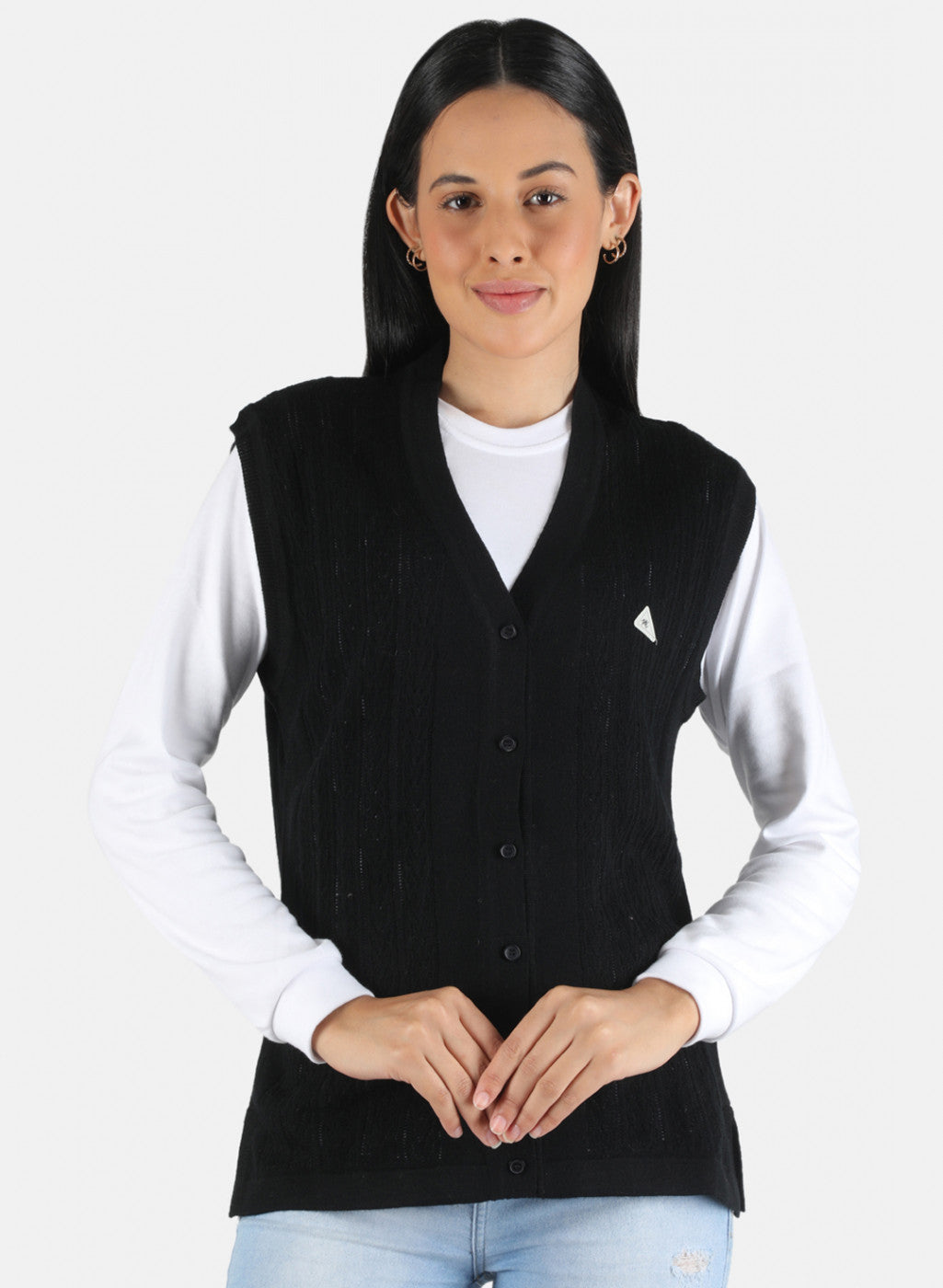 Women Black Self Design Cardigan