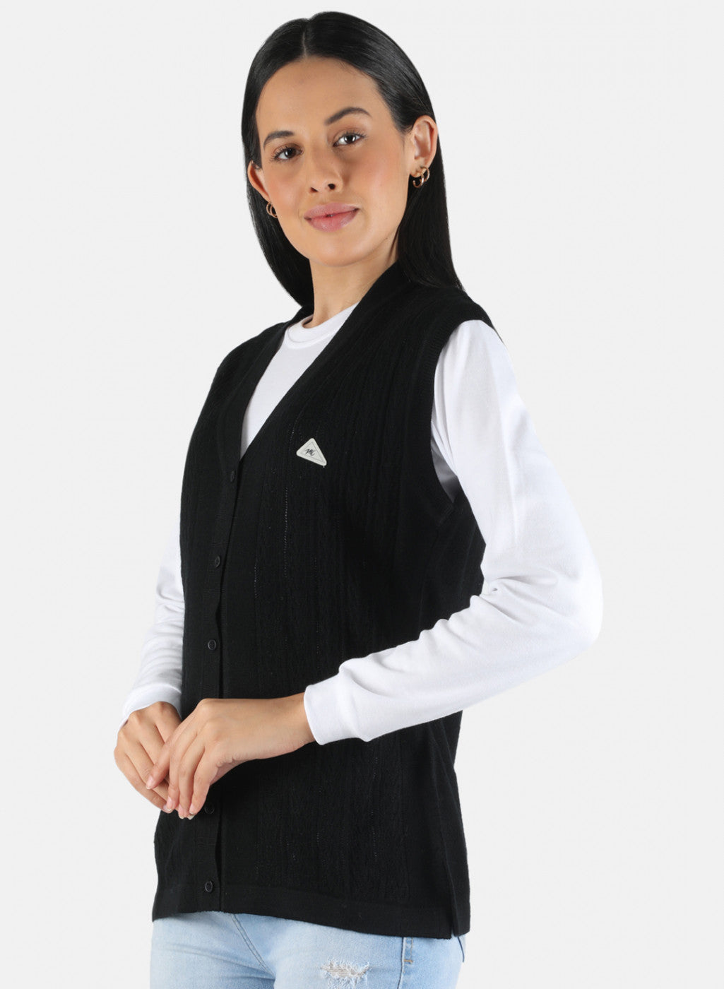 Women Black Self Design Cardigan