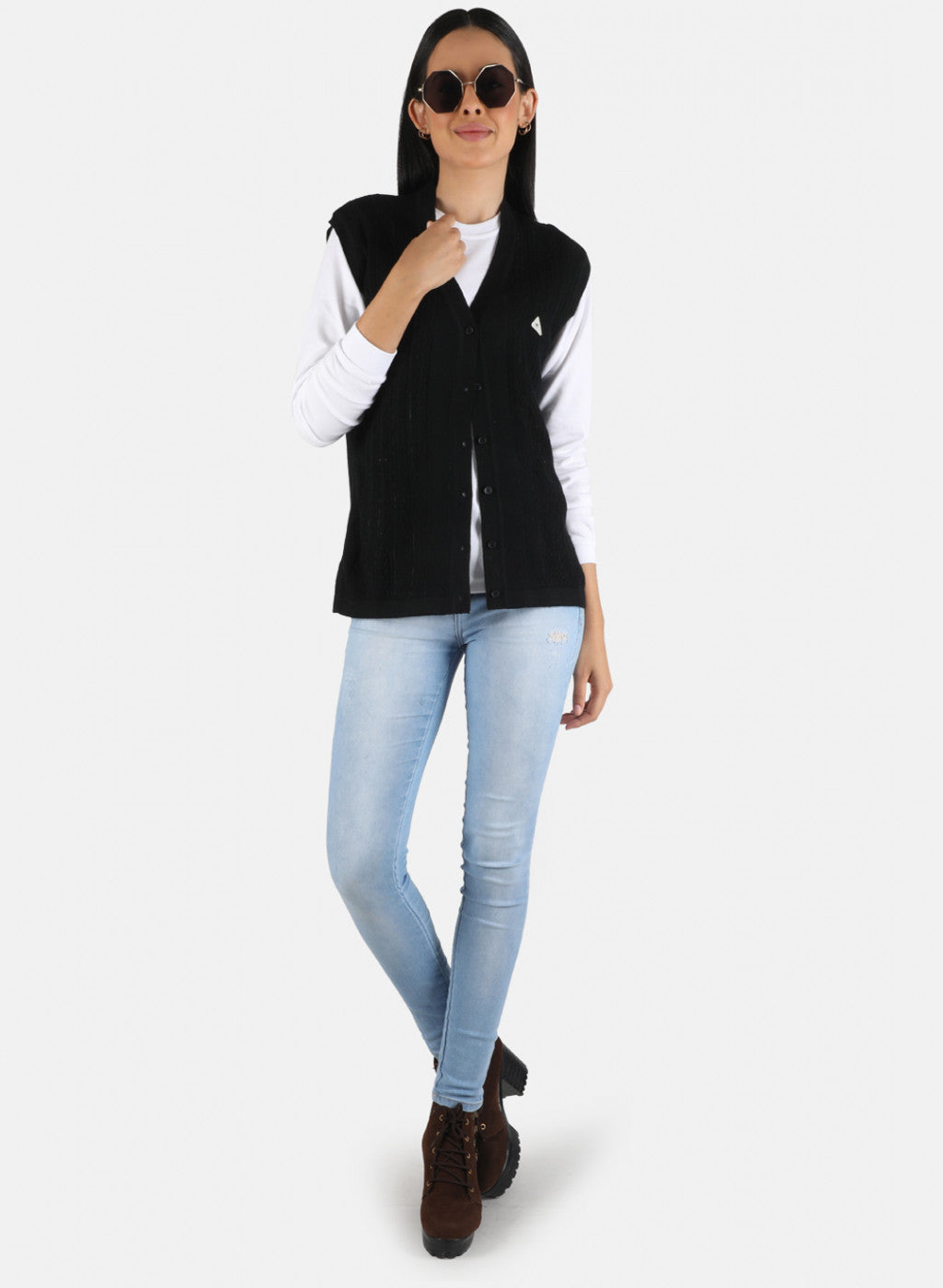 Women Black Self Design Cardigan