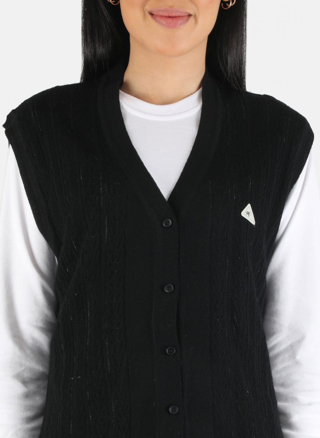 Women Black Self Design Cardigan