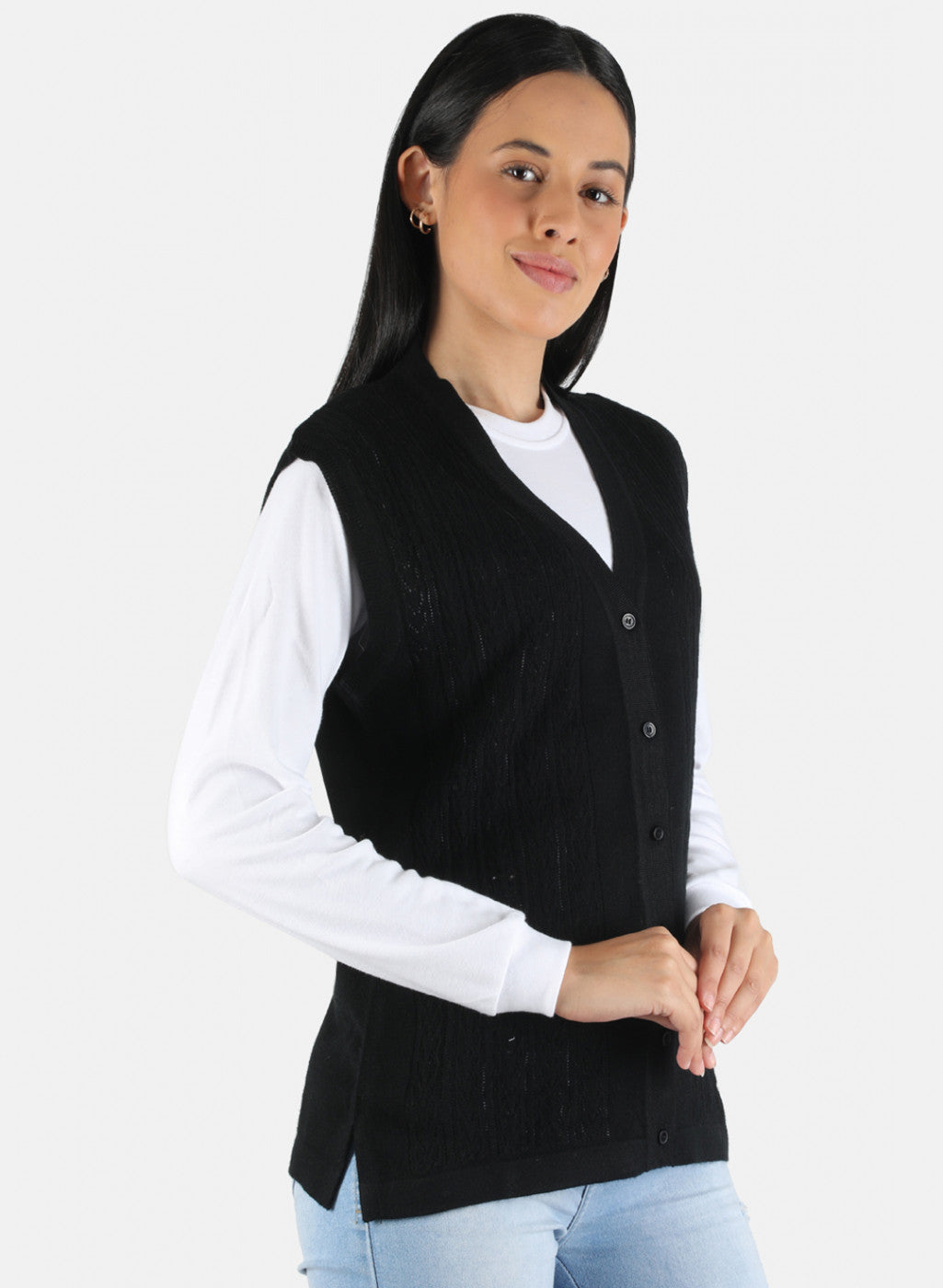 Women Black Self Design Cardigan