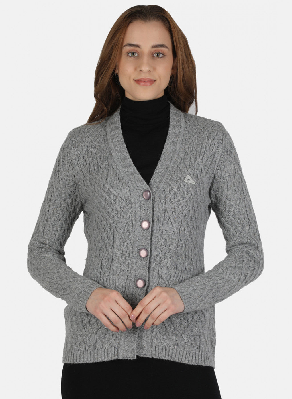 Women Grey Self Design Cardigan