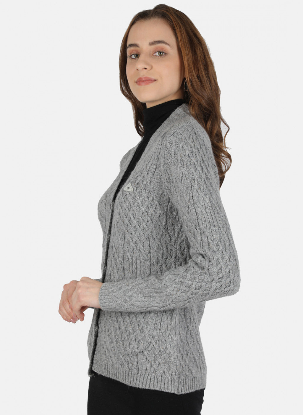 Women Grey Self Design Cardigan