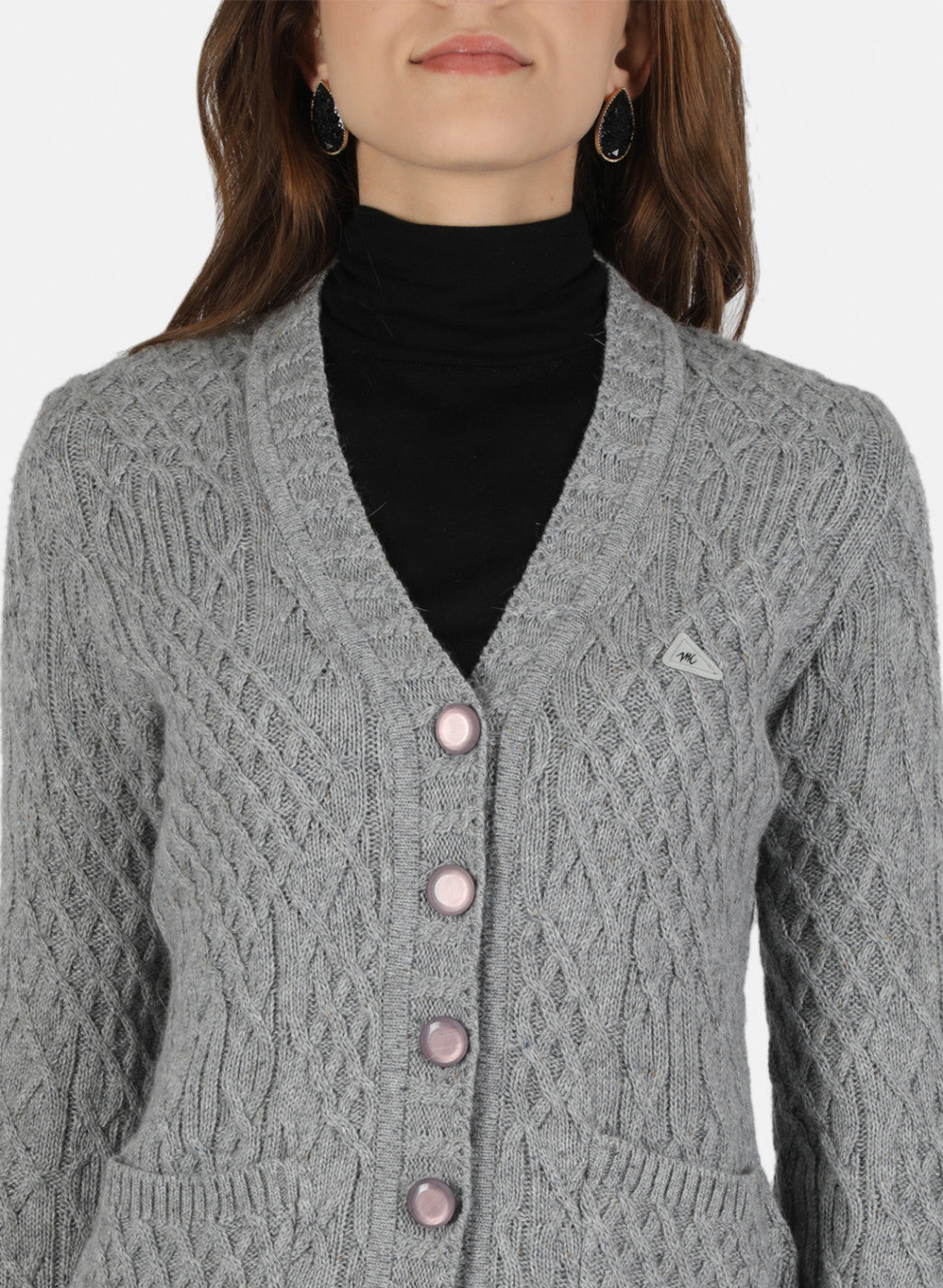 Women Grey Self Design Cardigan