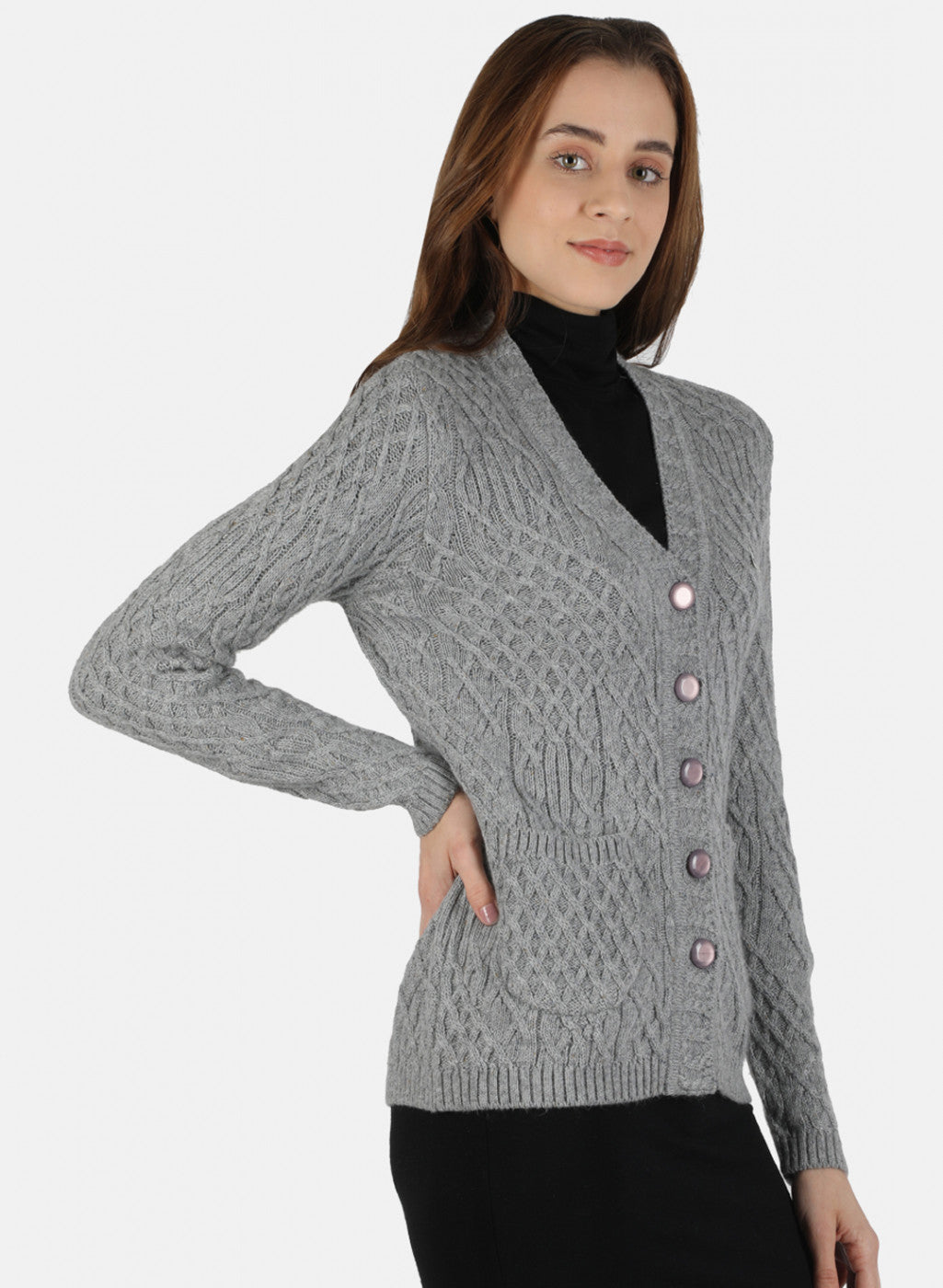 Women Grey Self Design Cardigan