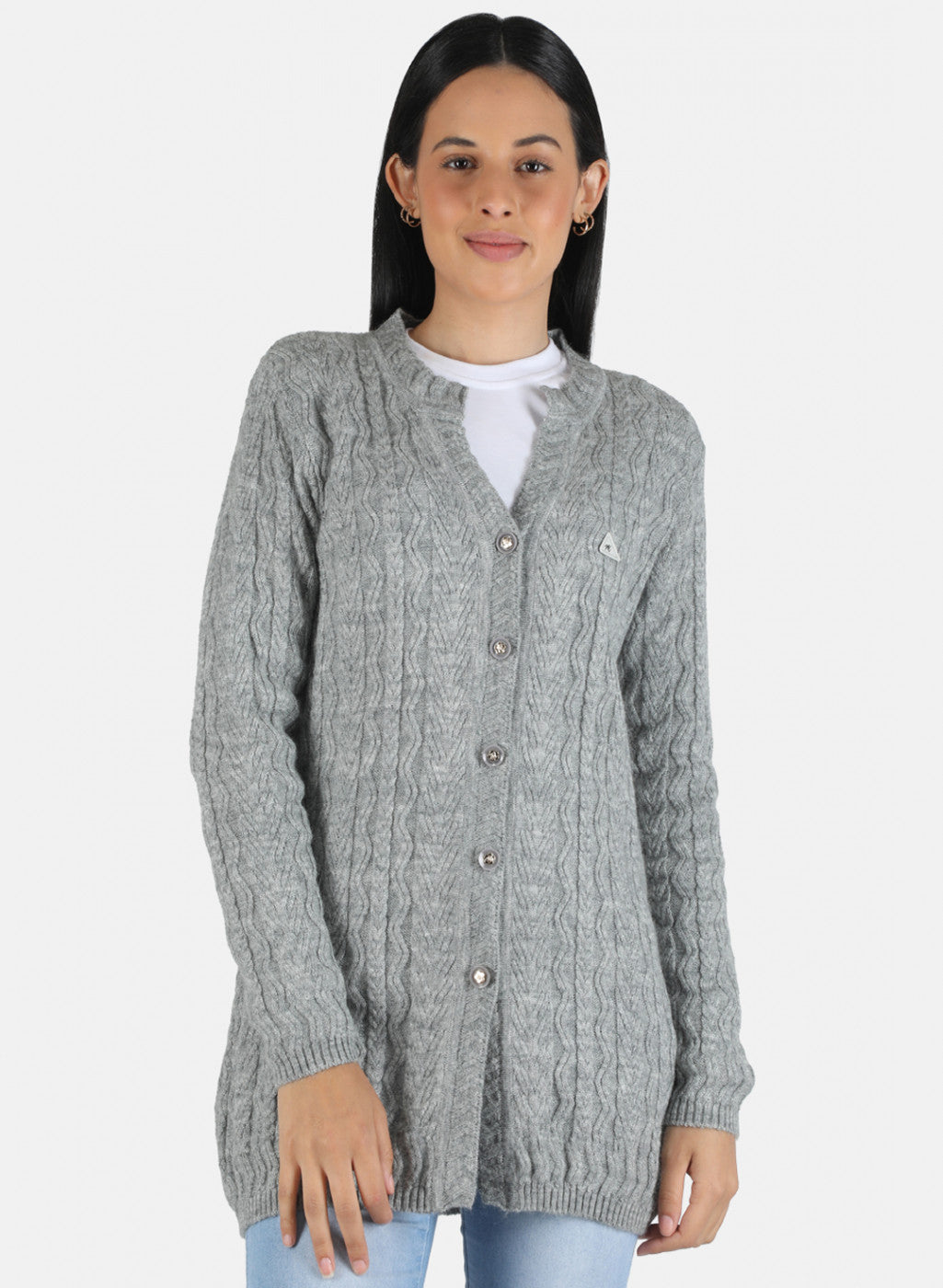 Women Grey Self Design Cardigan