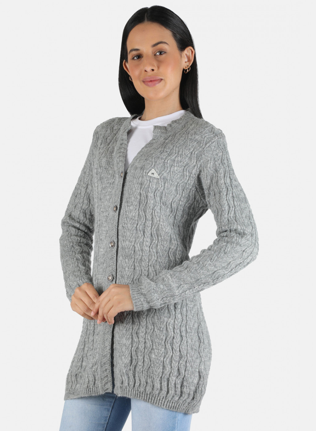 Women Grey Self Design Cardigan