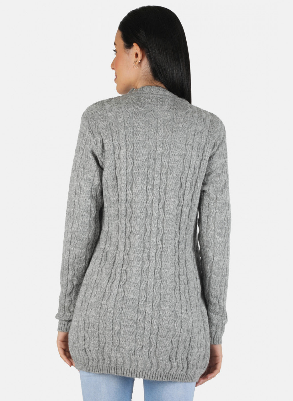 Women Grey Self Design Cardigan