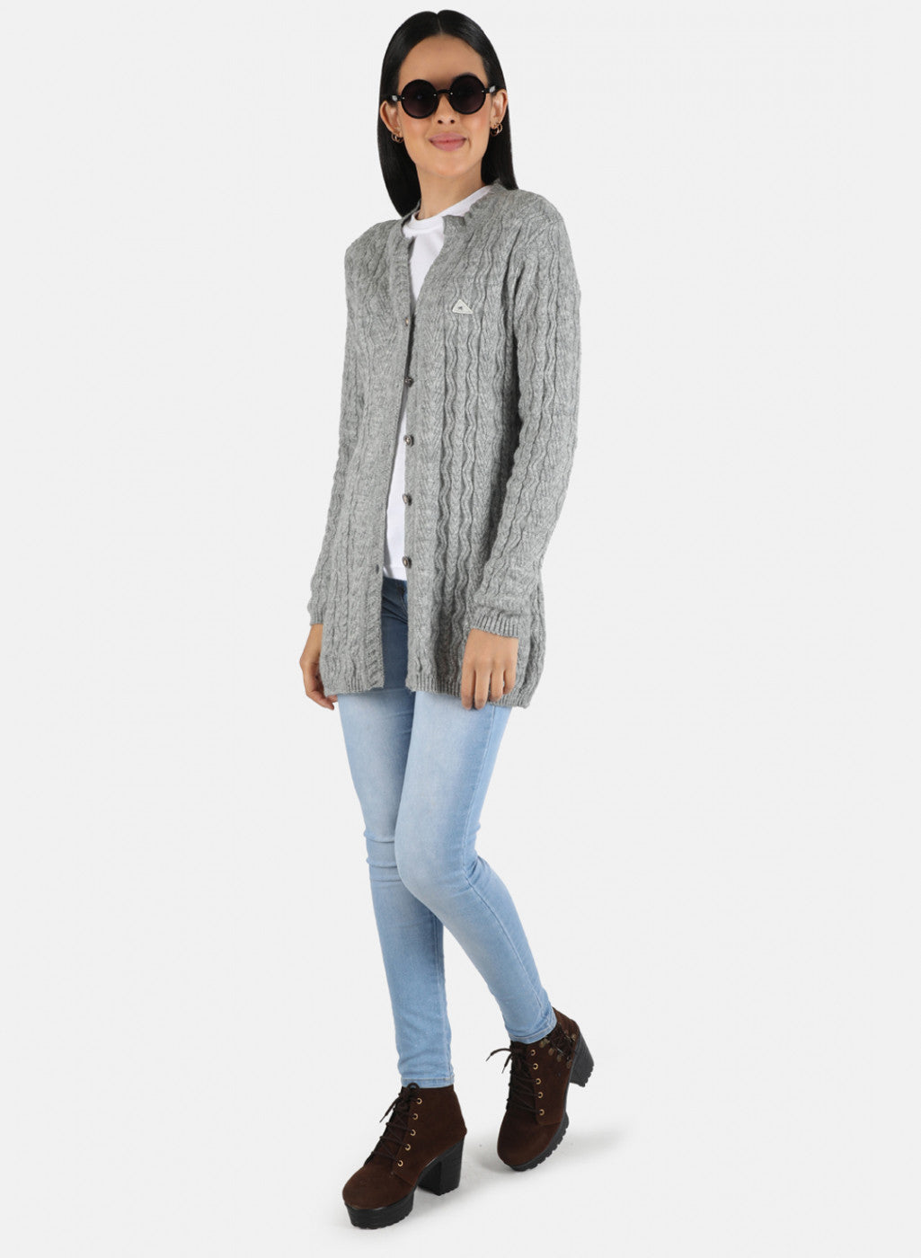 Women Grey Self Design Cardigan