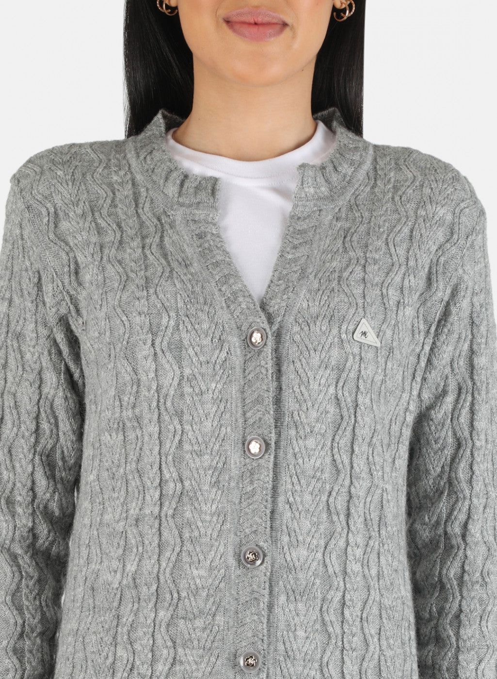 Women Grey Self Design Cardigan