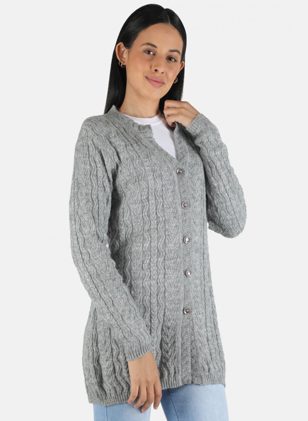 Women Grey Self Design Cardigan