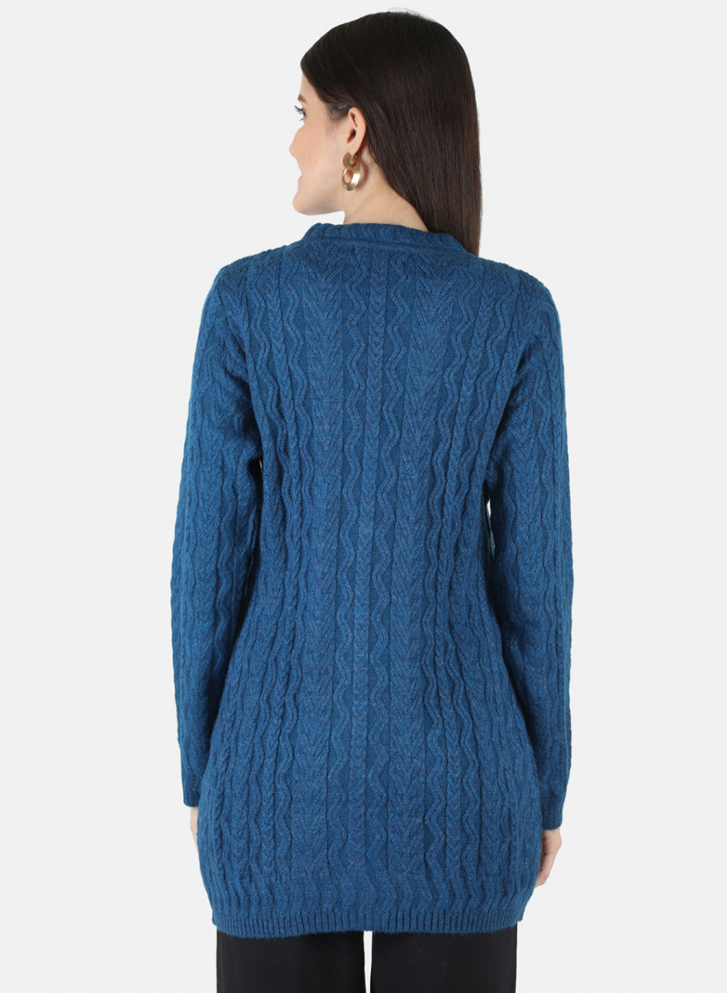 Women Blue Self Design Cardigan