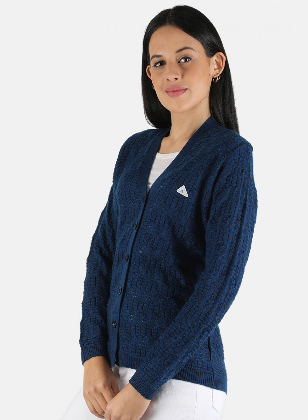 Women Blue Self Design Cardigan