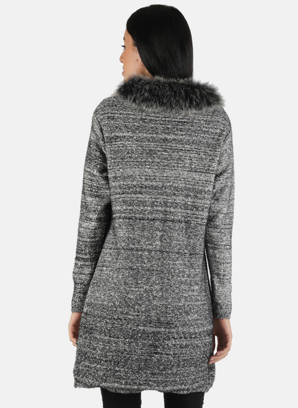 Women Grey Self Design Cardigan