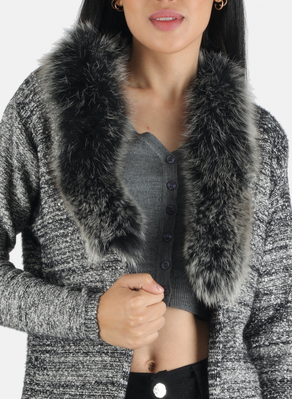 Women Grey Self Design Cardigan