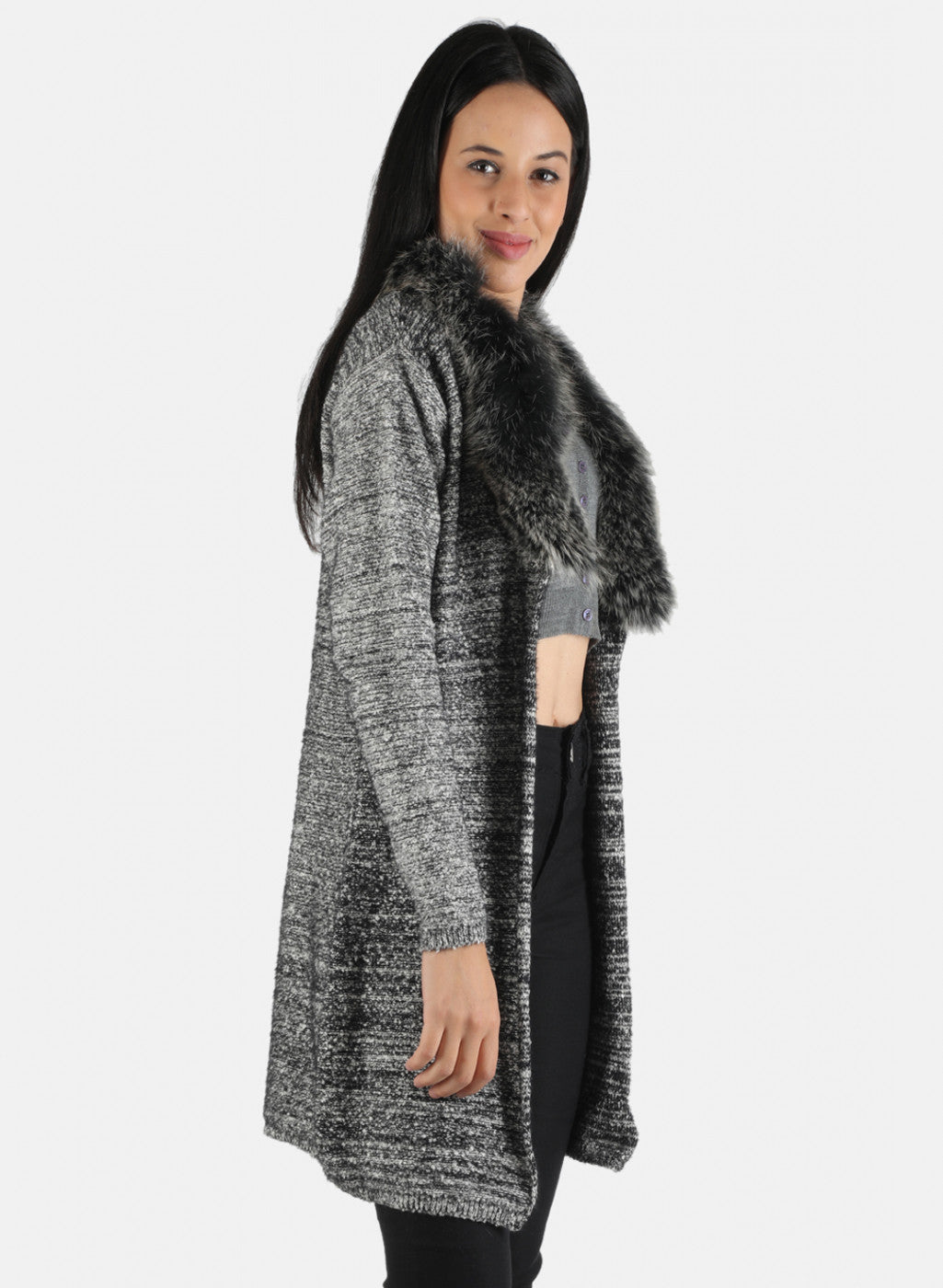 Women Grey Self Design Cardigan