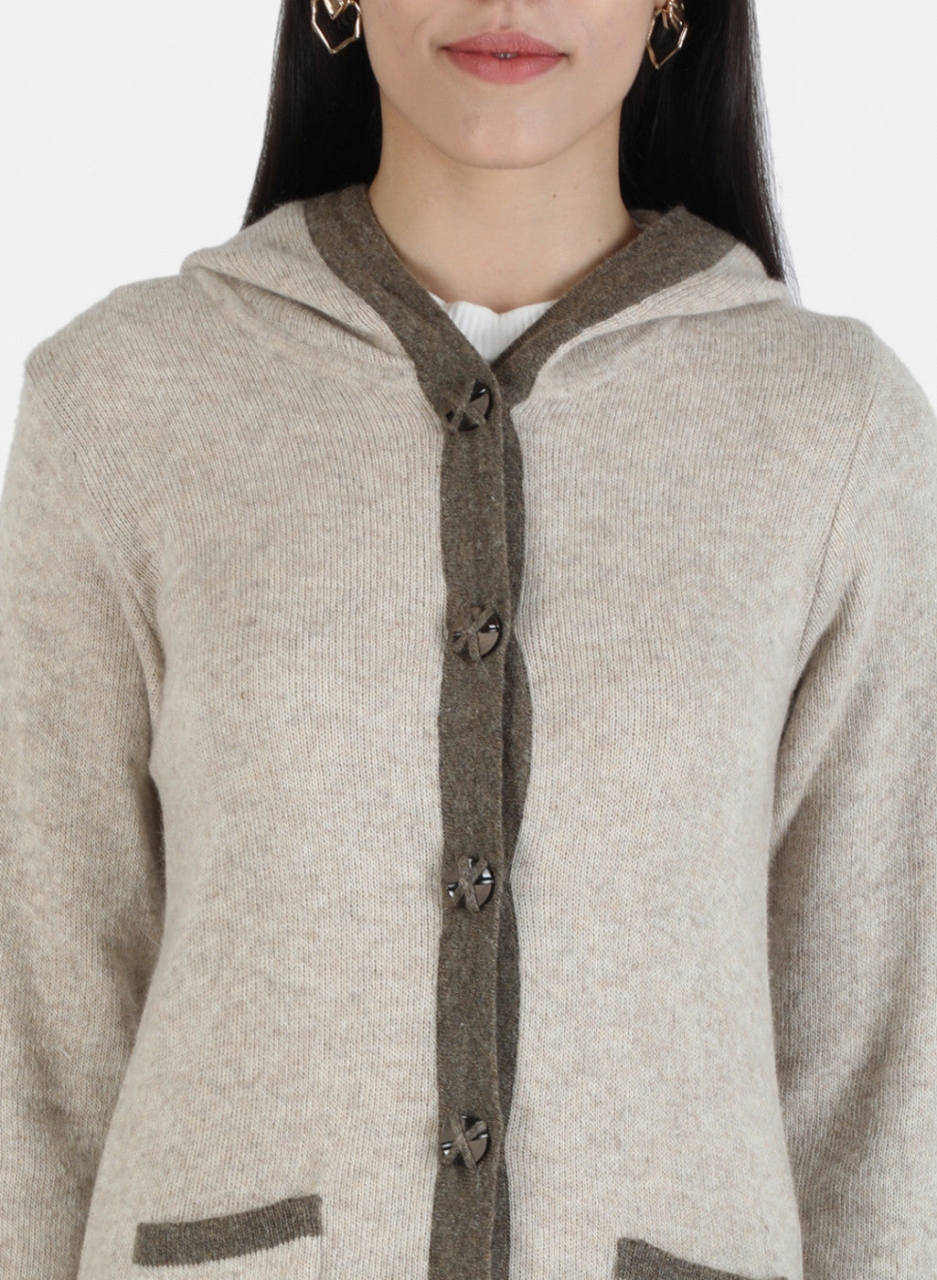 Women Brown Self Cardigan