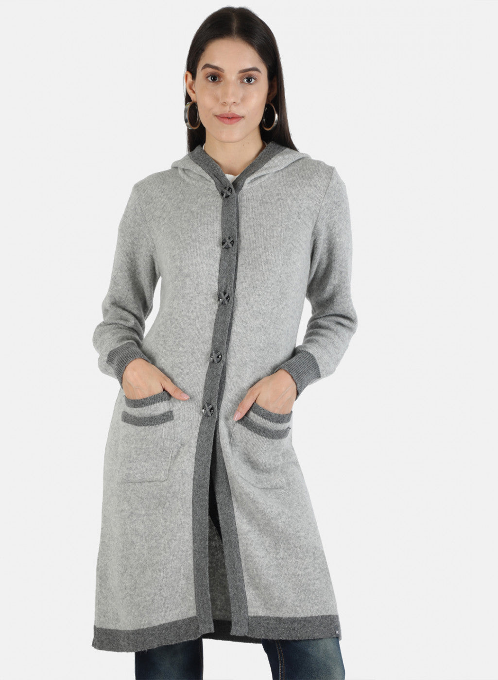 Women Grey Self Cardigan