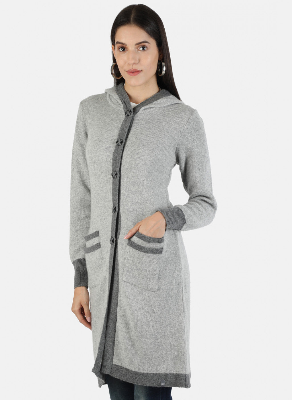 Women Grey Self Cardigan