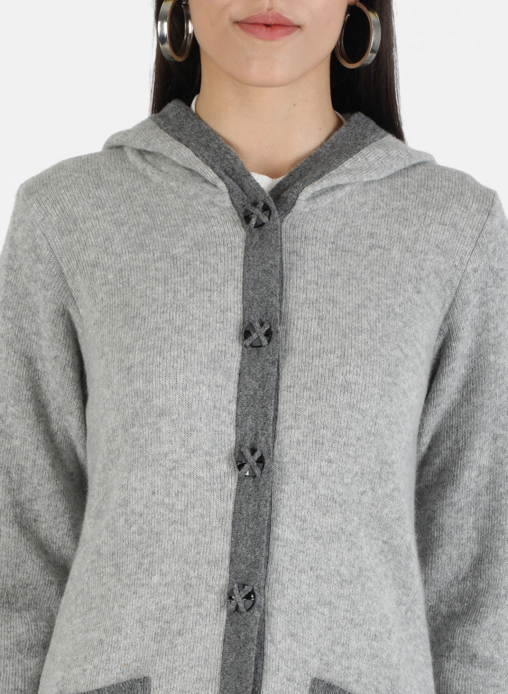 Women Grey Self Cardigan