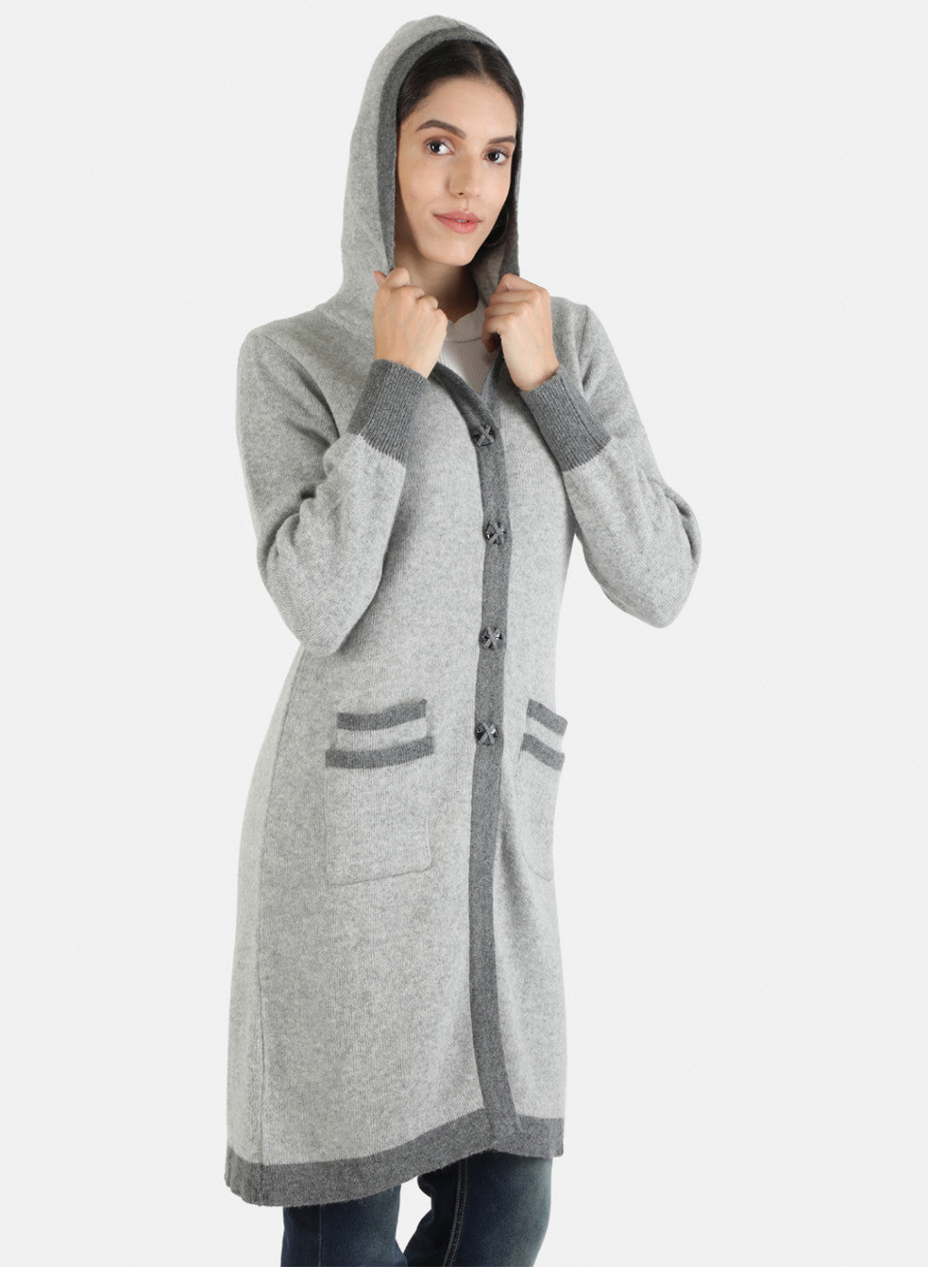 Women Grey Self Cardigan