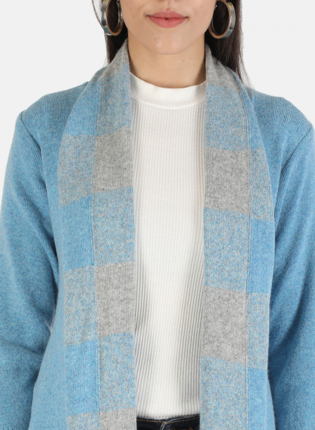 Women Blue Self Cardigan