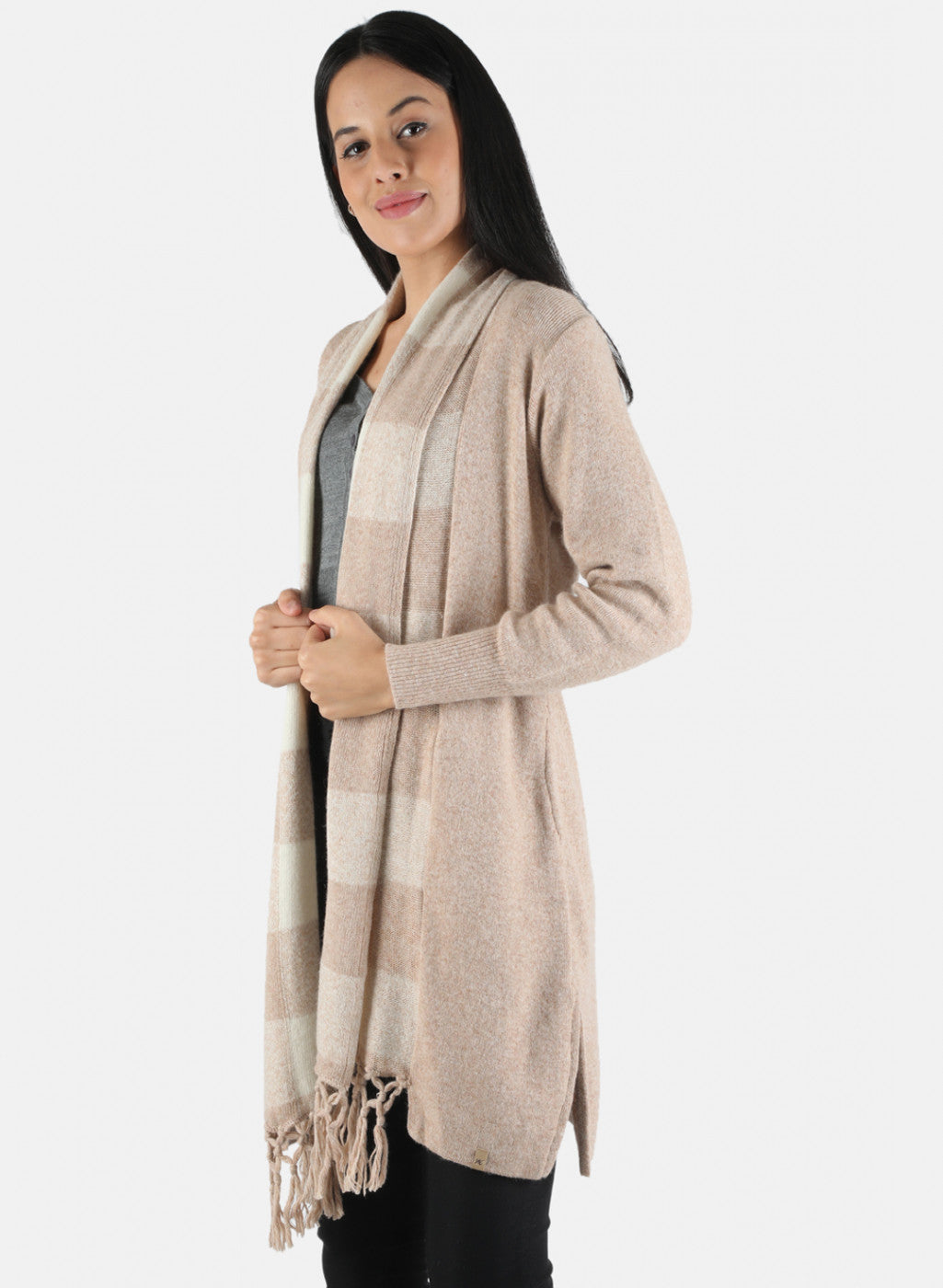 Women Brown Self Design Cardigan