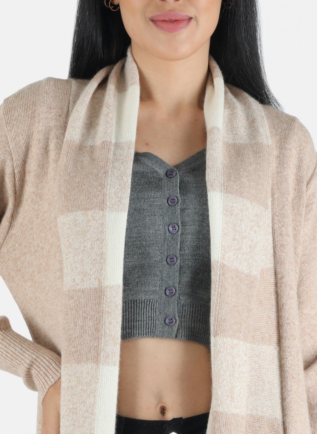 Women Brown Self Design Cardigan