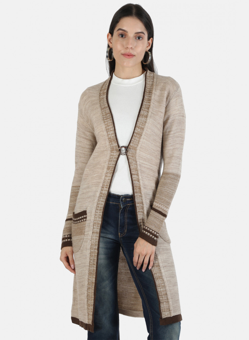 Women Brown Self Cardigan