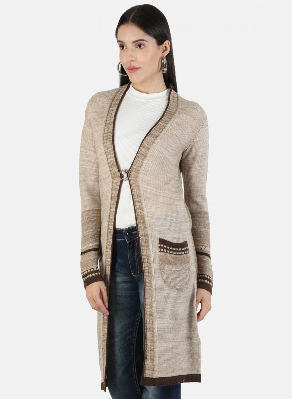 Women Brown Self Cardigan