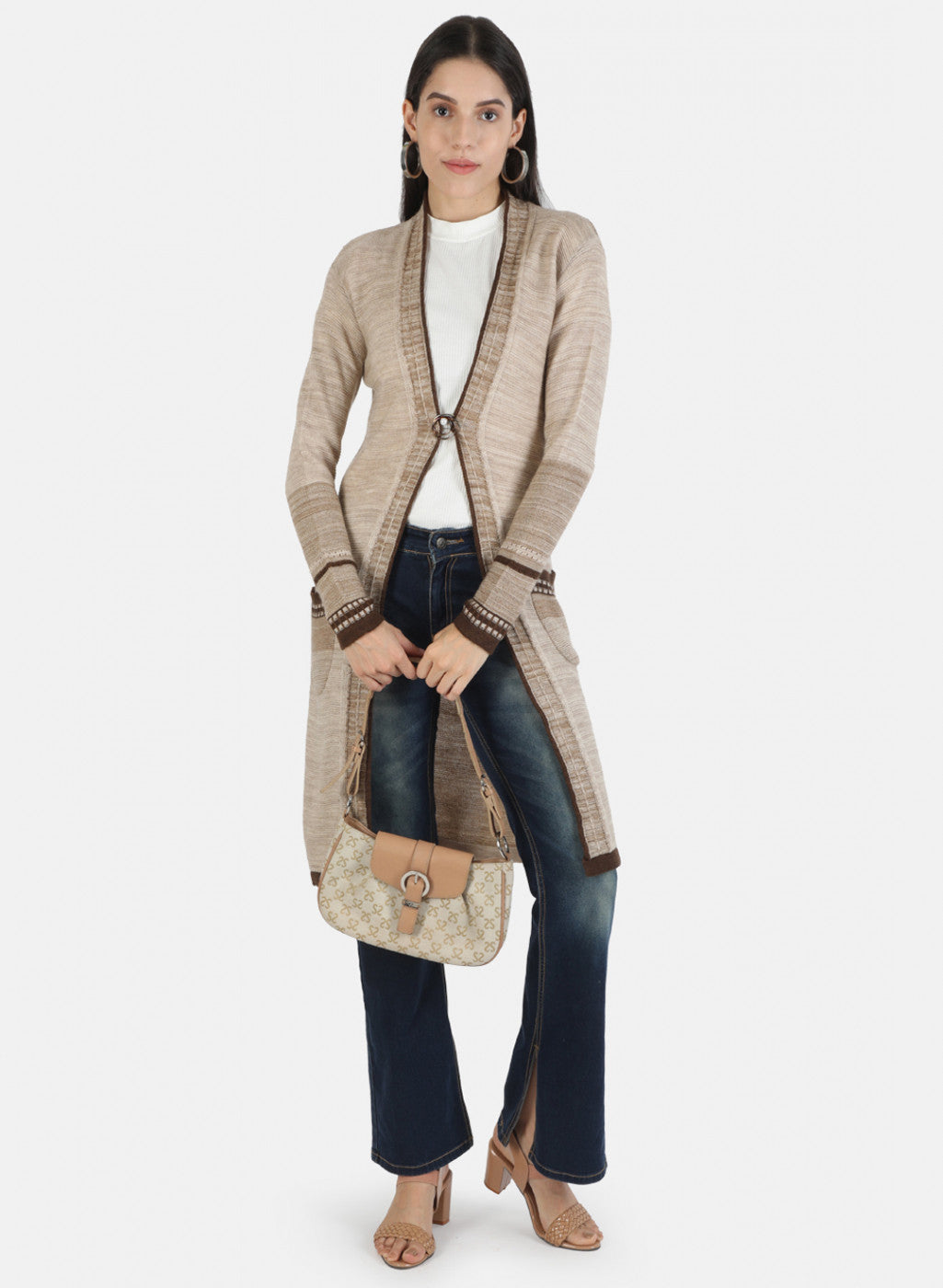 Women Brown Self Cardigan