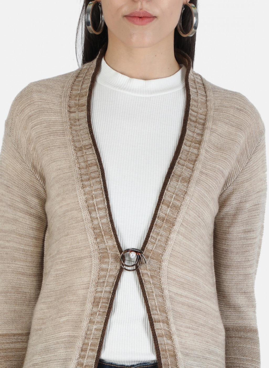 Women Brown Self Cardigan