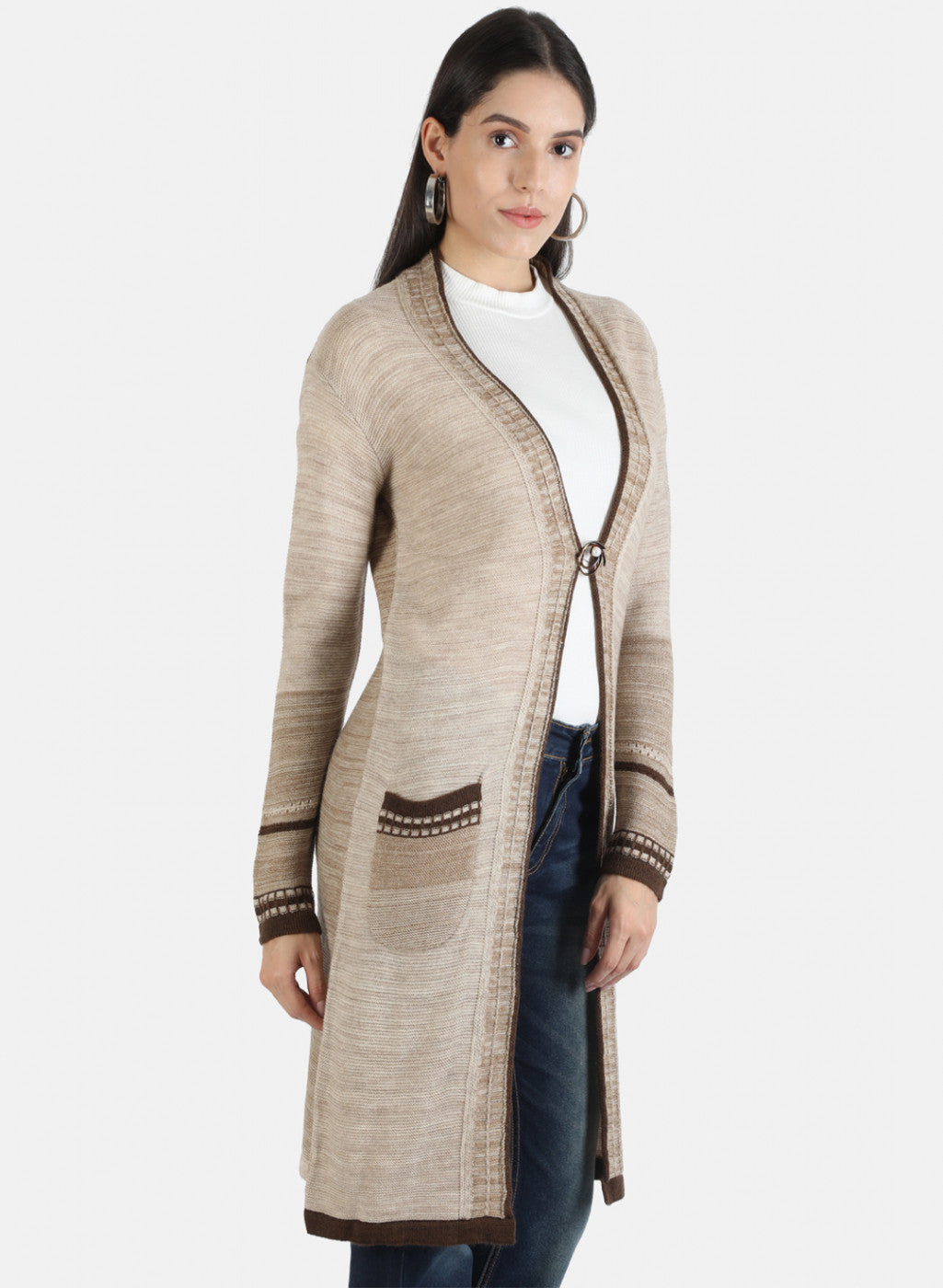 Women Brown Self Cardigan